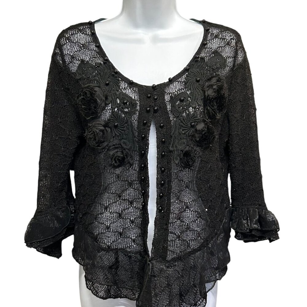 Pretty Angel Black Crochet Lace Floral Cardigan Size M